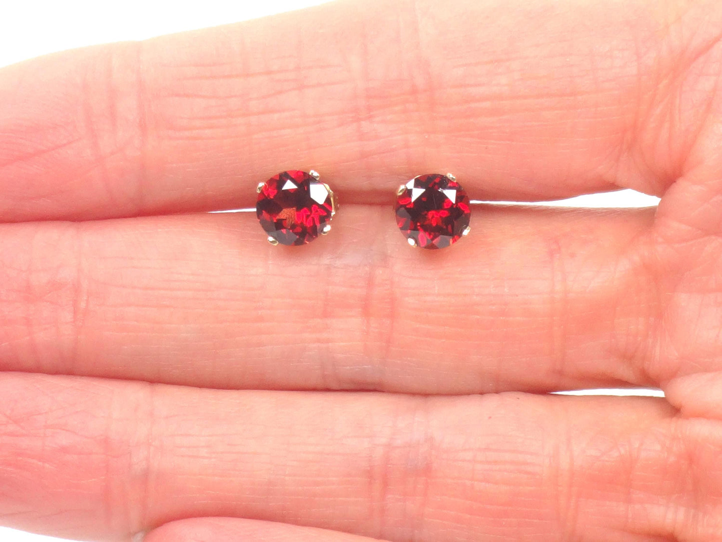Vintage 14k Gold Garnet Stud Earrings: January Birthstone 6.1 mm