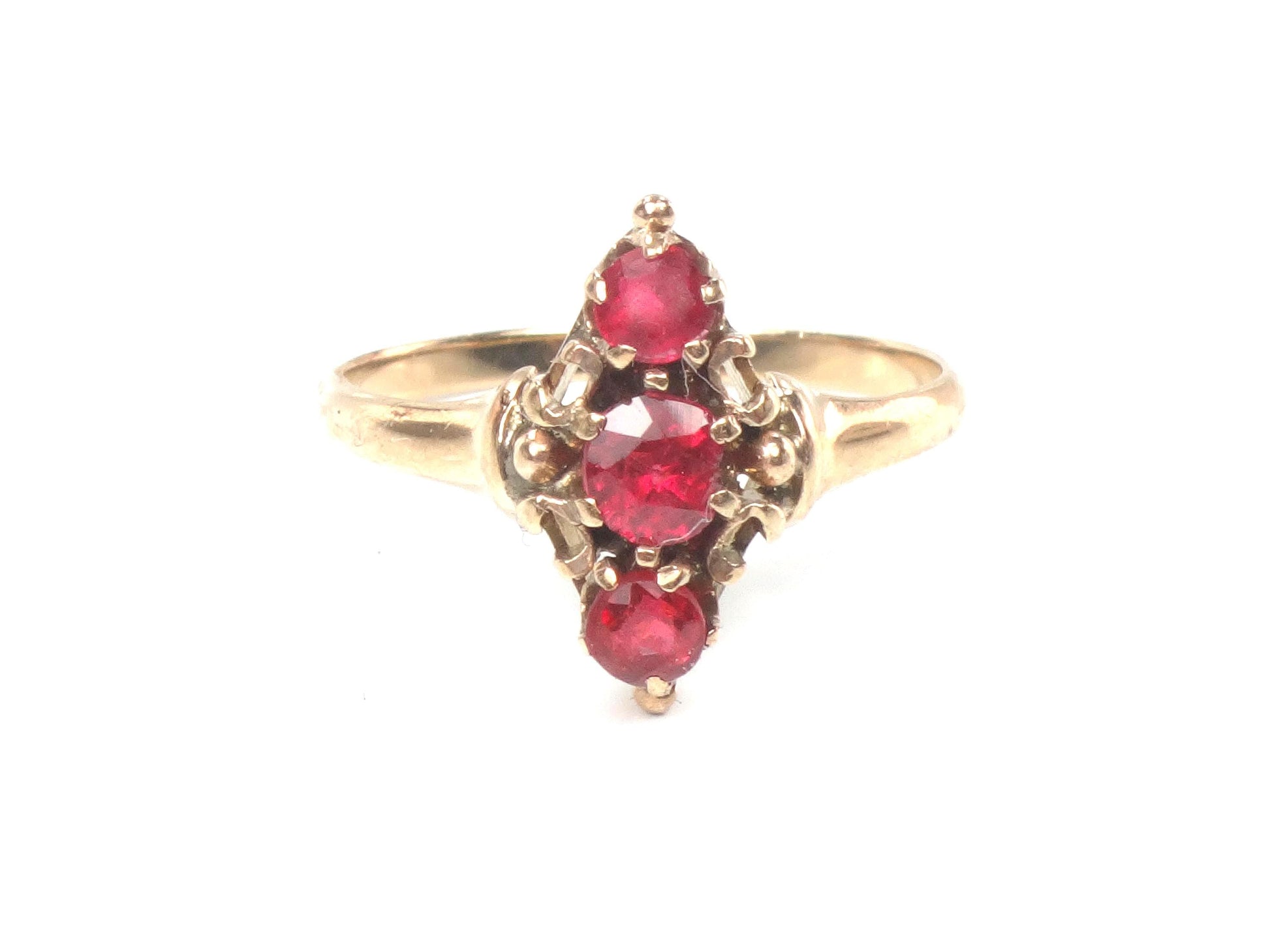 Antique 9k Yellow Gold Garnet Ring, Victorian Style Engagement