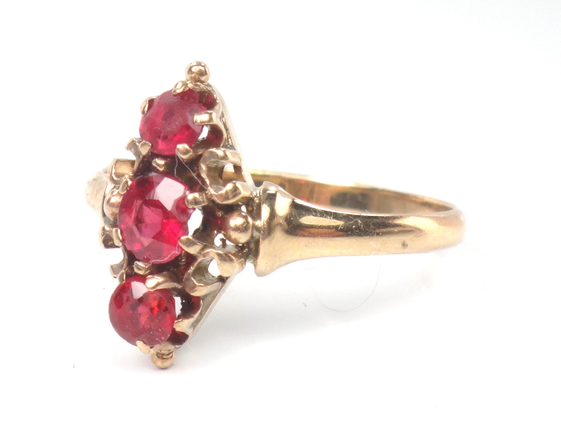 Antique 9k Yellow Gold Garnet Ring, Victorian Style Engagement