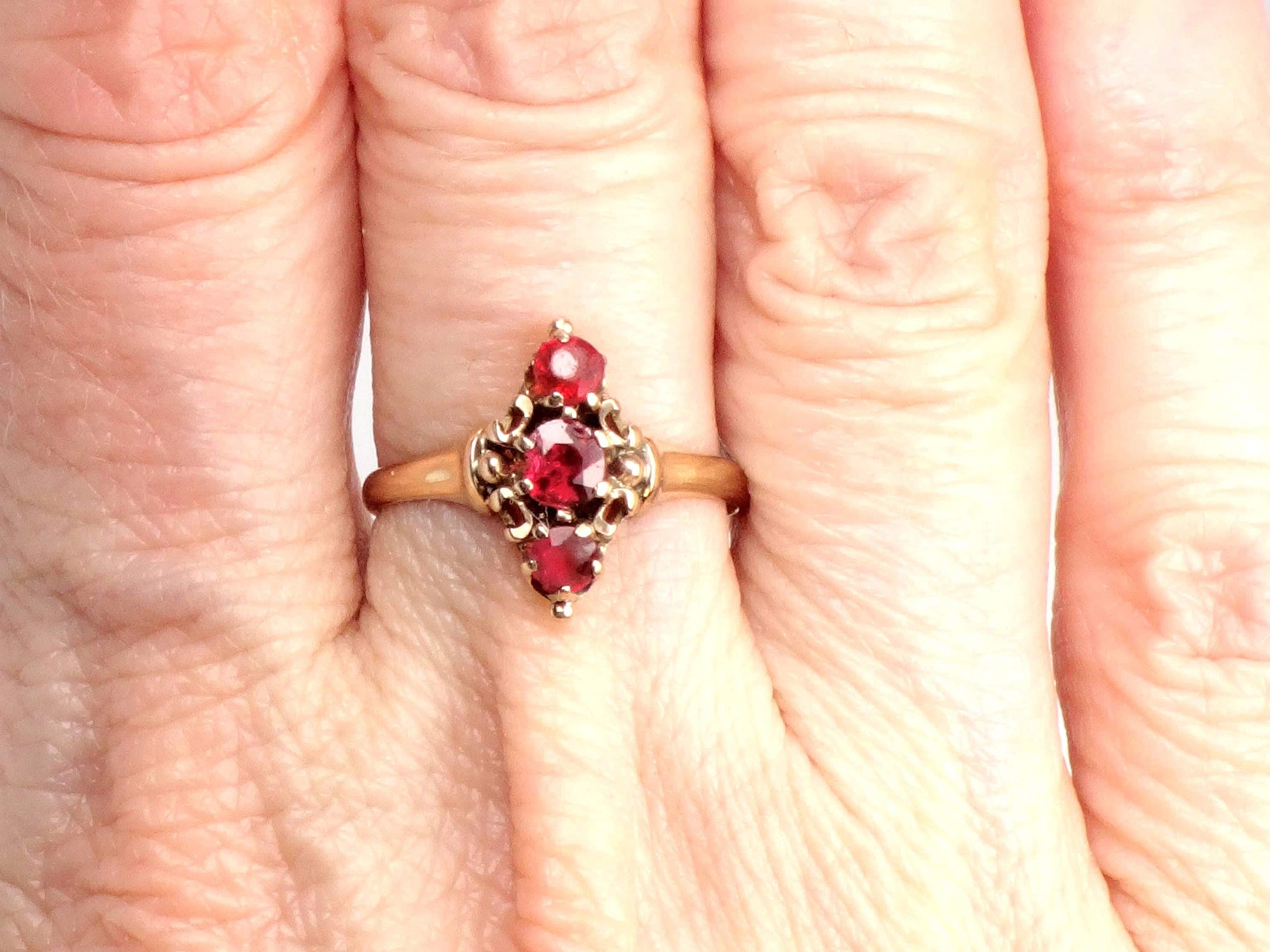 Antique 9k Yellow Gold Garnet Ring, Victorian Style Engagement