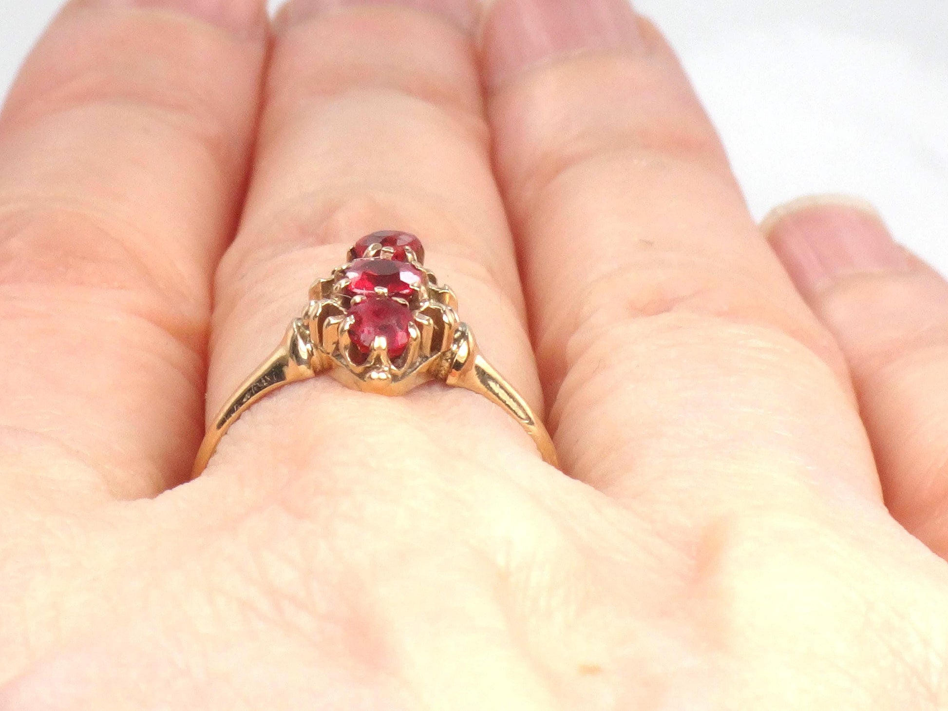 Antique 9k Yellow Gold Garnet Ring, Victorian Style Engagement