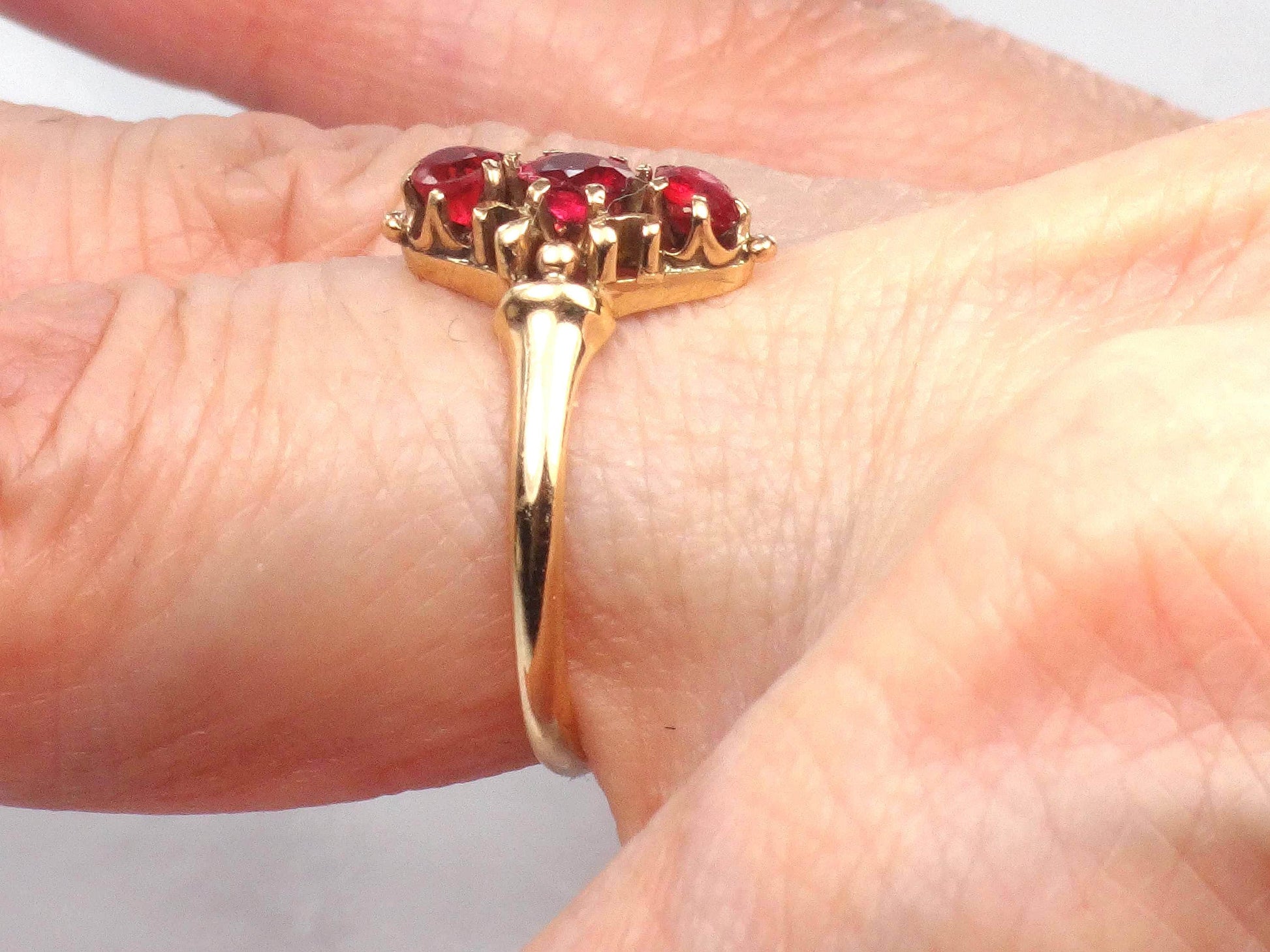 Antique 9k Yellow Gold Garnet Ring, Victorian Style Engagement