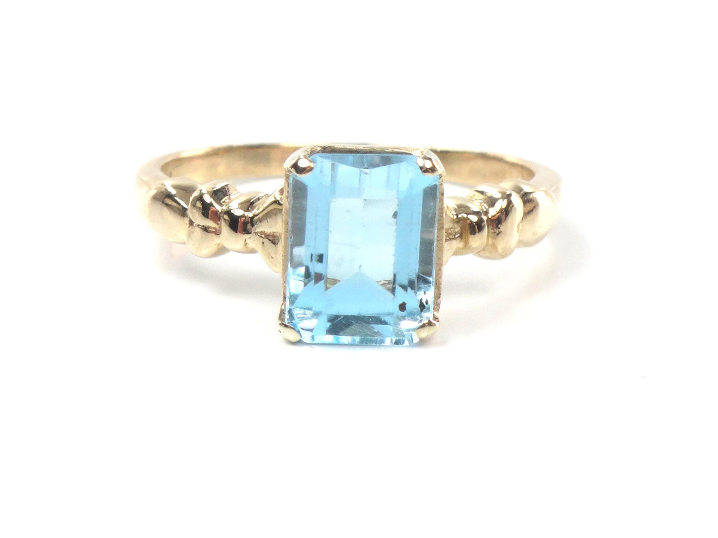 Vintage 14k Yellow Gold Rectangle Cut Sapphire Ring, Size 5.5
