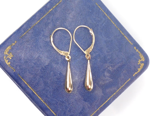 Vintage 14k Yellow Gold Teardrop Dangle Earrings with Lever Backs