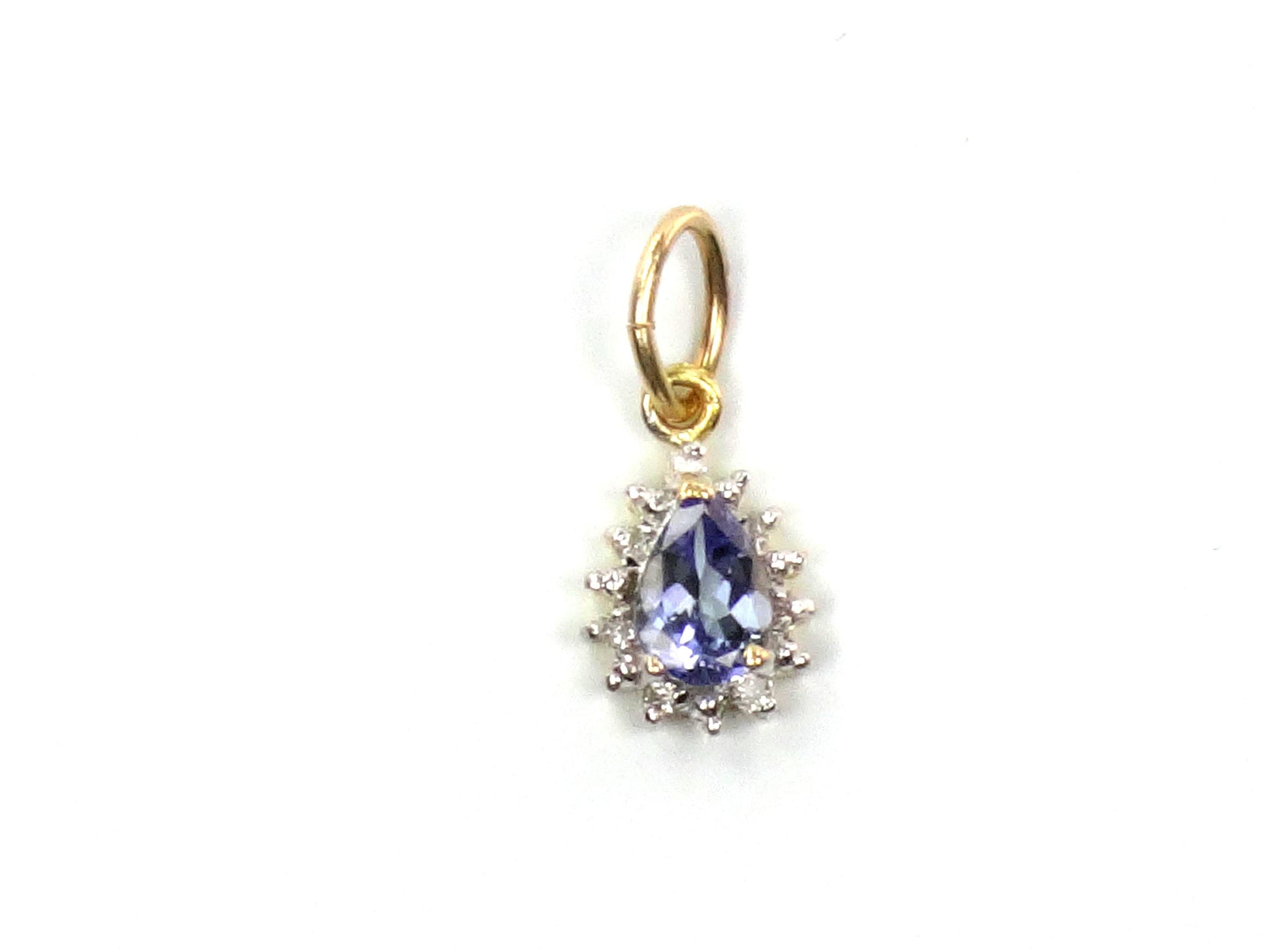 Vintage Small 14k Gold Tanzanite Diamond Pendant: Teardrop Shaped
