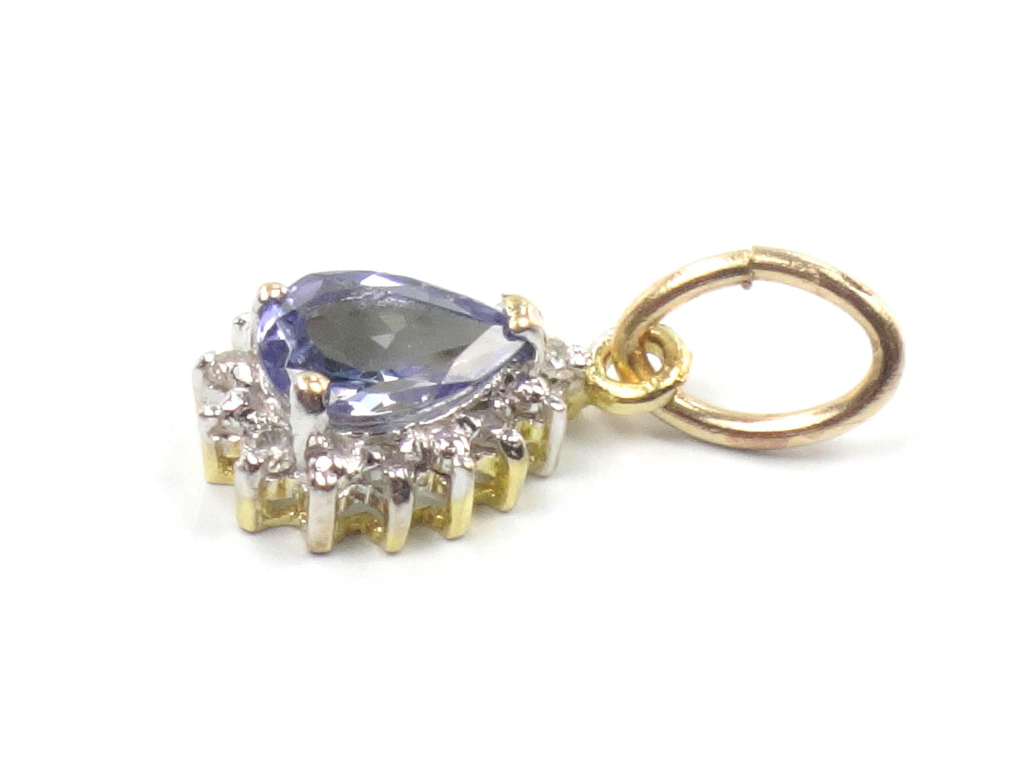 Vintage Small 14k Gold Tanzanite Diamond Pendant: Teardrop Shaped