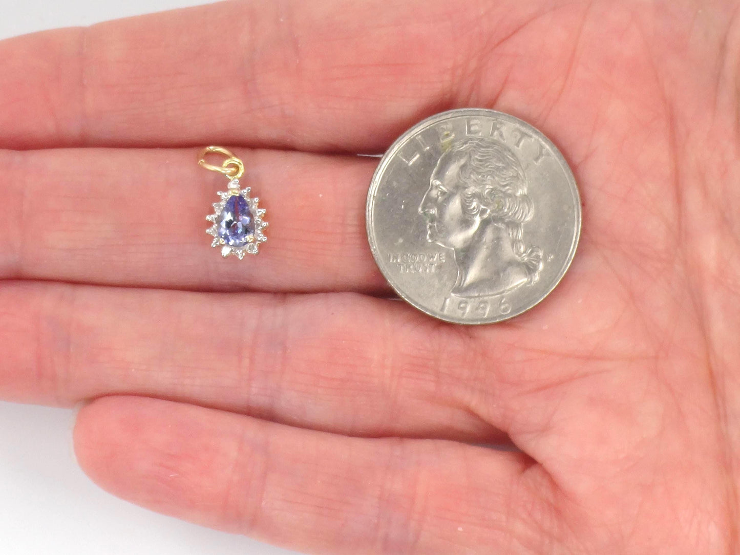 Vintage Small 14k Gold Tanzanite Diamond Pendant: Teardrop Shaped