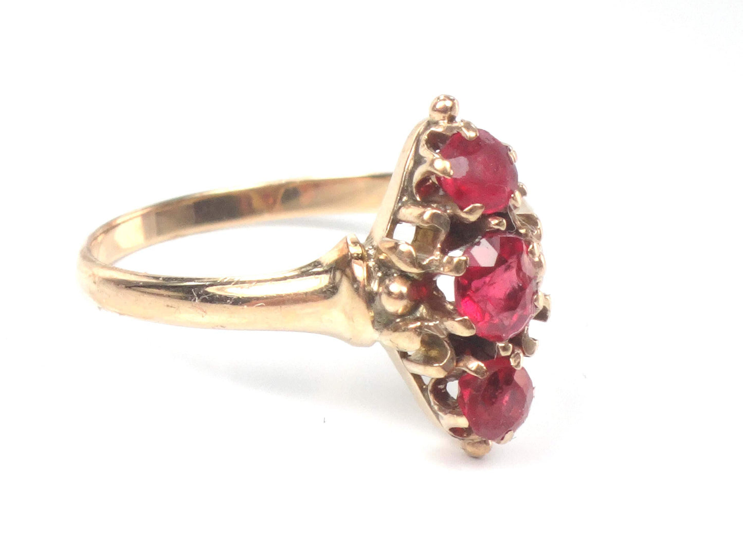 Antique 9k Yellow Gold Garnet Ring, Victorian Style Engagement