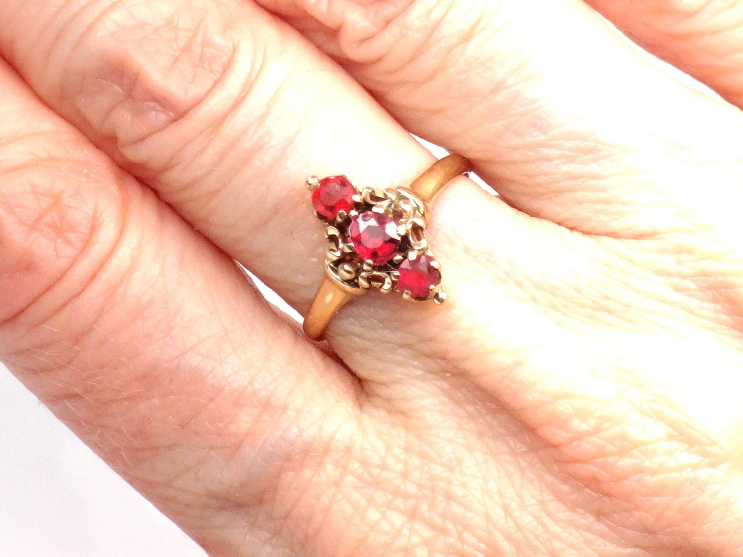 Antique 9k Yellow Gold Garnet Ring, Victorian Style Engagement