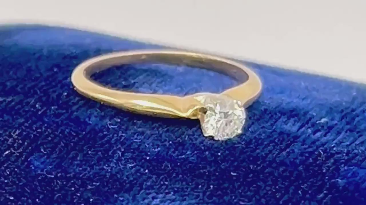 Vintage 18k Yellow Gold Natural Round Cut Diamond Engagement Ring, Solitaire Earth Mined Diamond Approximately .25 Carats, Size 5.75
