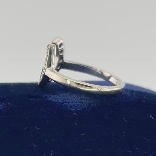 Vintage 14k White Gold Natural Diamond Horseshoe Ring, Good Luck Ring Size 6.5
