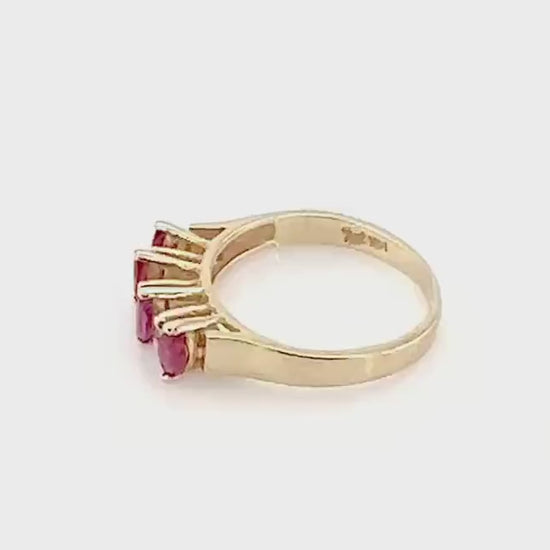 Vintage 14k Yellow Gold Natural Ruby and Diamond Ring July Birthstone Pinky Ring Size 3.5