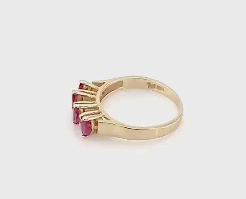Vintage 14k Yellow Gold Natural Ruby and Diamond Ring July Birthstone Pinky Ring Size 3.5