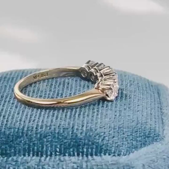 Vintage 14k Gold Diamond Wedding Ring - Five Stone Natural Wedding Band - Approx 1.0 CTS - Size 6.75