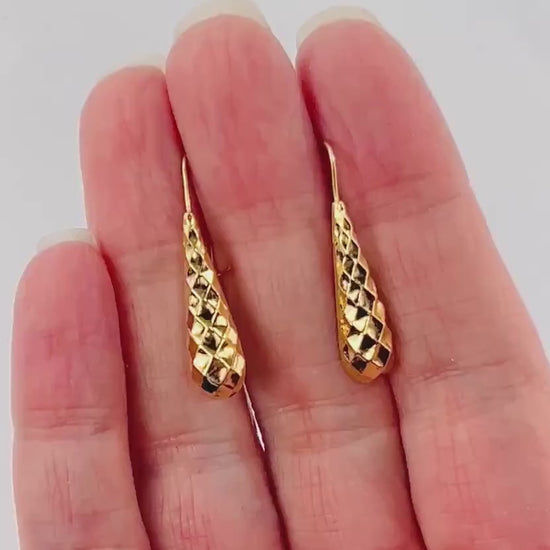 Vintage 14k Yellow Gold Teardrop Dangle Earrings, Lightweight Solid Gold Earrings