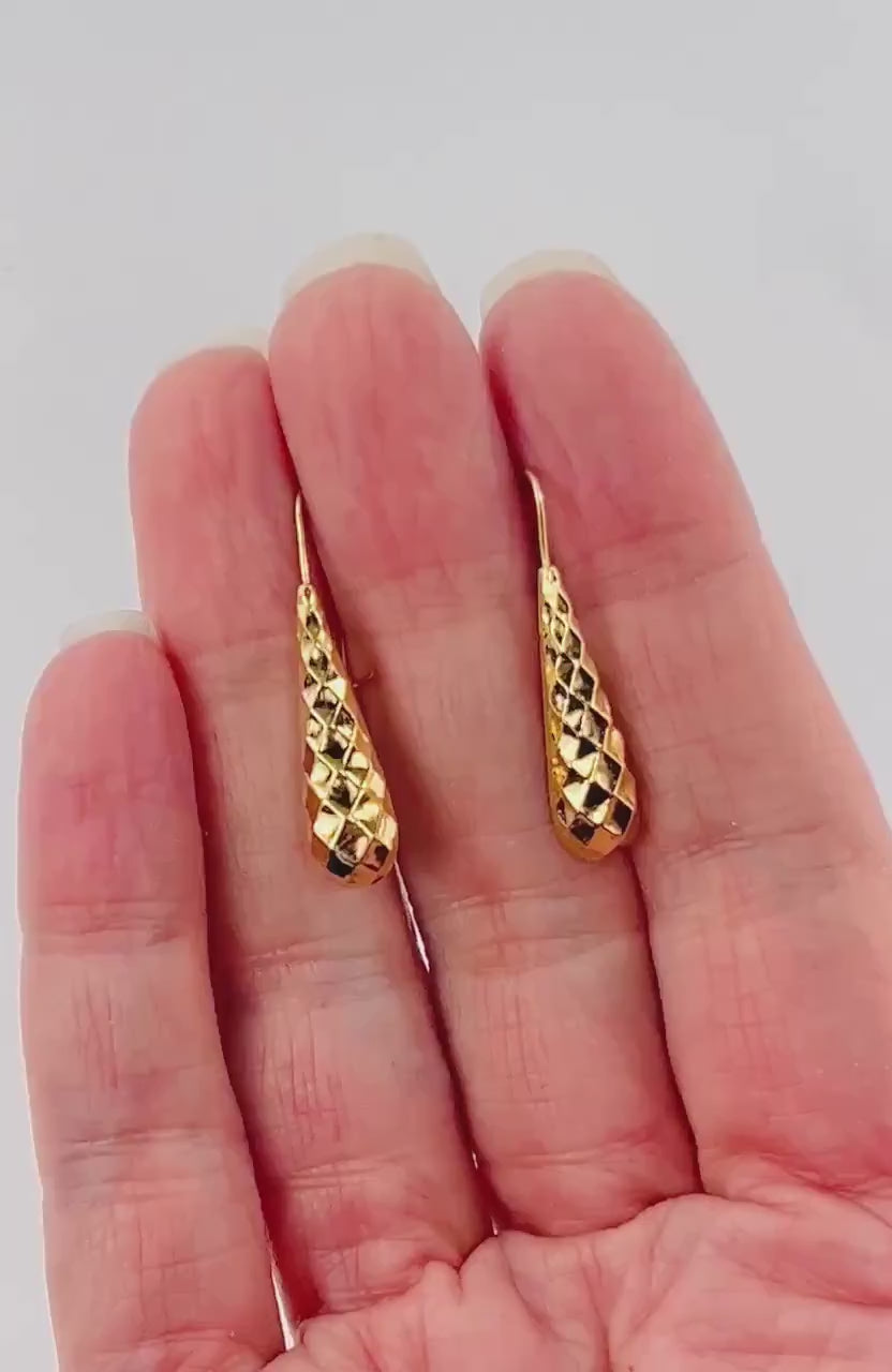 Vintage 14k Yellow Gold Teardrop Dangle Earrings, Lightweight Solid Gold Earrings