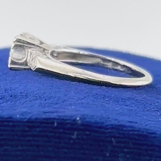 Vintage 14k White Gold Natural Diamond Engagement Ring Transitional European Cut Diamond - Size 8