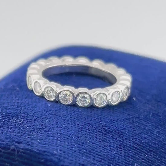 Vintage 14k White Gold Natural Diamond Eternity Ring Round 2 Carats TDW Diamond Wedding Band Size 4.5