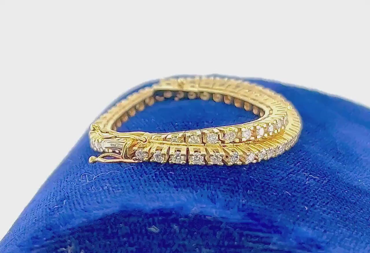 Vintage 14k Yellow Gold Natural Diamond Tennis Bracelet, 2.5 CT TDW Diamond Bracelet 7"