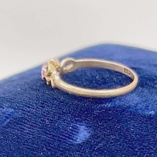 Vintage 10k Yellow Gold Pink Sapphire Ring, Lab Created Sapphire Solitaire Ring Size 6 1/2