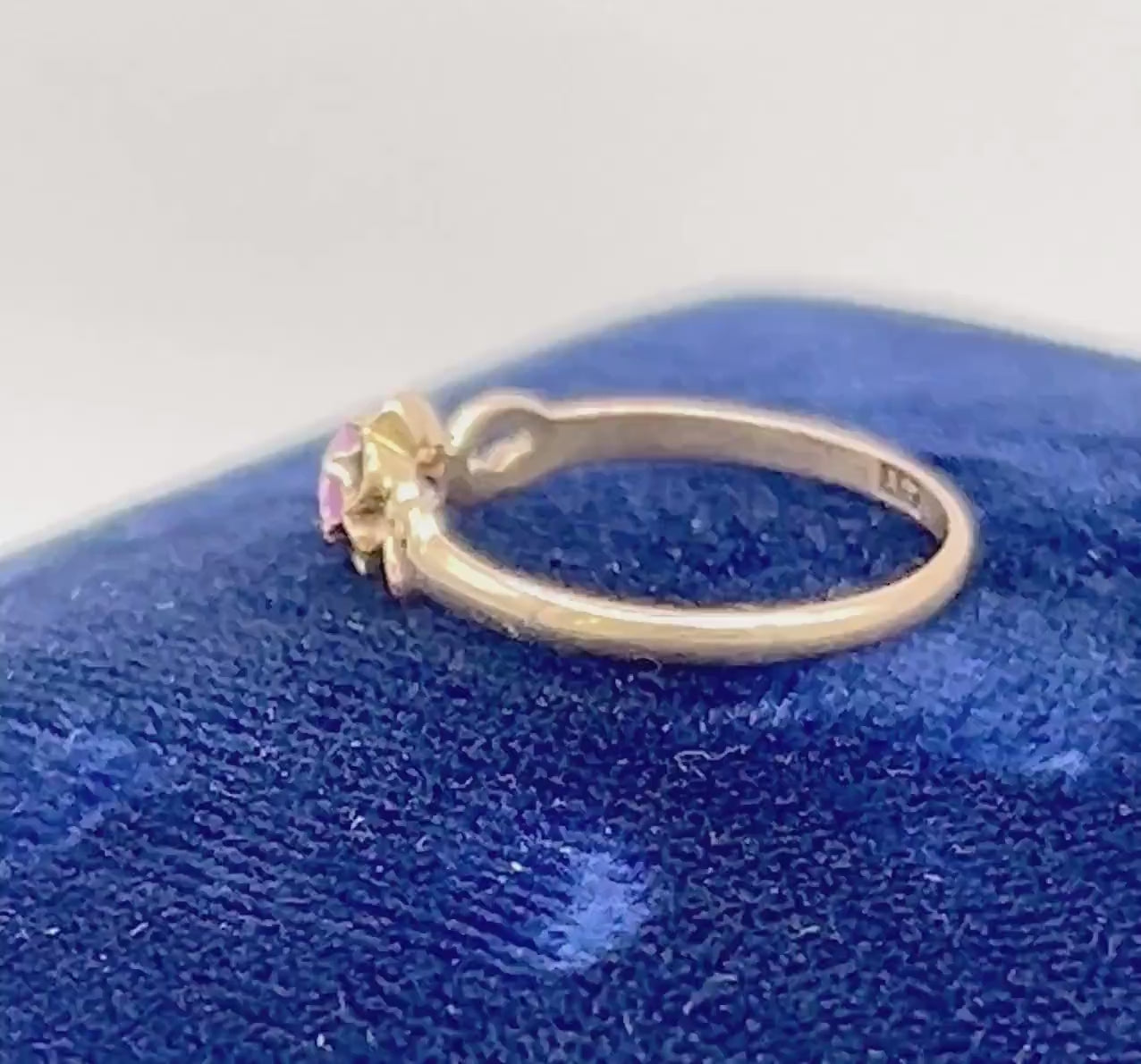 Vintage 10k Yellow Gold Pink Sapphire Ring, Lab Created Sapphire Solitaire Ring Size 6 1/2