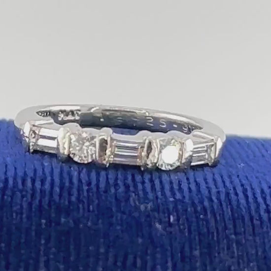 Vintage Martin Flyer Platinum Diamond Wedding Band: Baguette & Round Cut, 1 CT TDW