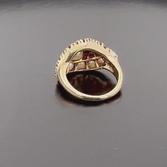 Vintage 14k Yellow Gold Garnet and Cultured Pearl Cluster Ring Size 4.25