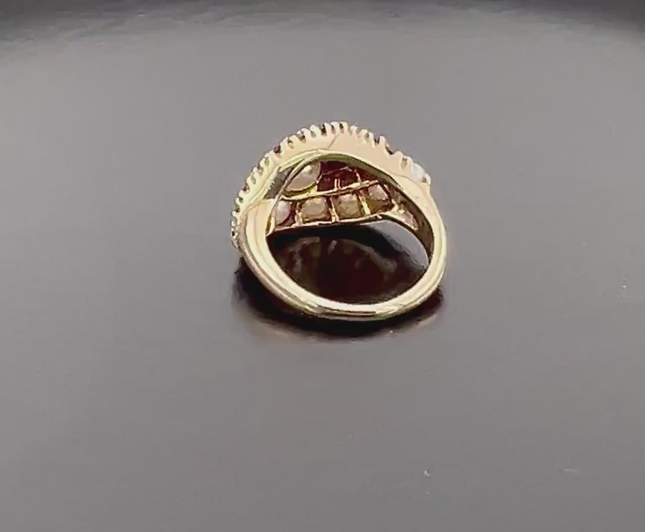 Vintage 14k Yellow Gold Garnet and Cultured Pearl Cluster Ring Size 4.25