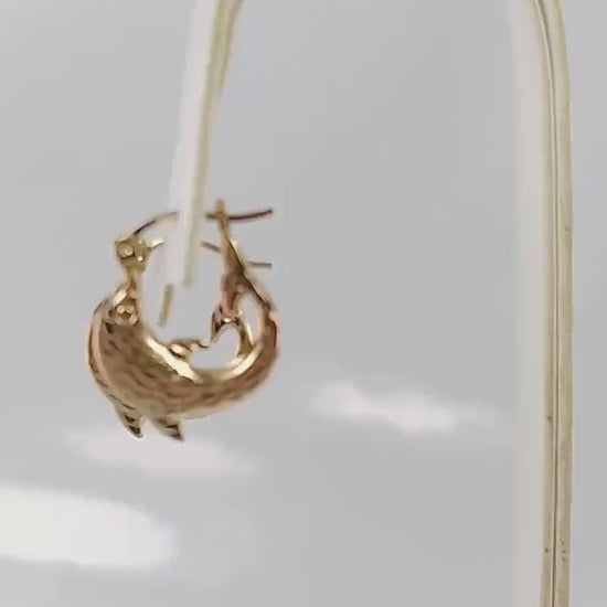 Dolphin Hoop Earrings - Vintage Hammered 10k Yellow Gold - Fine Jewelry