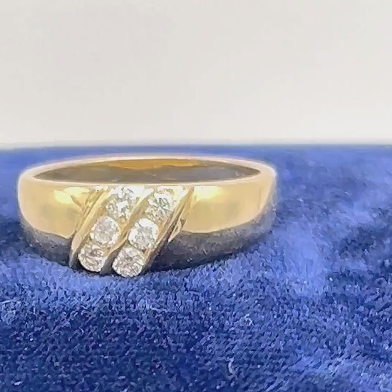 Vintage 14k Yellow Gold Two Row Natural Diamond Ring, Size 8 Diamond Band