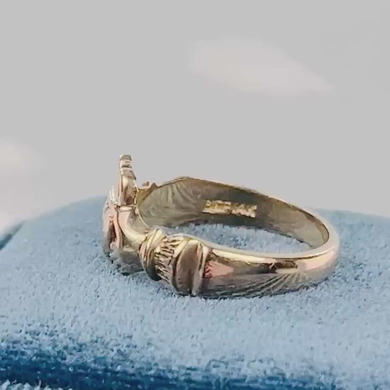 Vintage Solid 14k Yellow Gold Claddagh Ring - Irish Wedding Band - Size 7