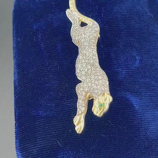 Vintage Large 14k Gold Pave Natural Diamond Cheetah Panther Slide Pendant