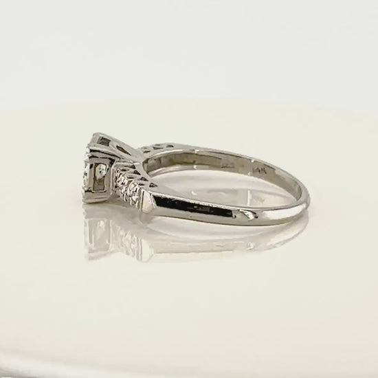 Vintage 14k White Gold Natural Diamond Engagement Ring Mid-Century Engagement Ring Approx. 1/2 Carat Center Size 8.5