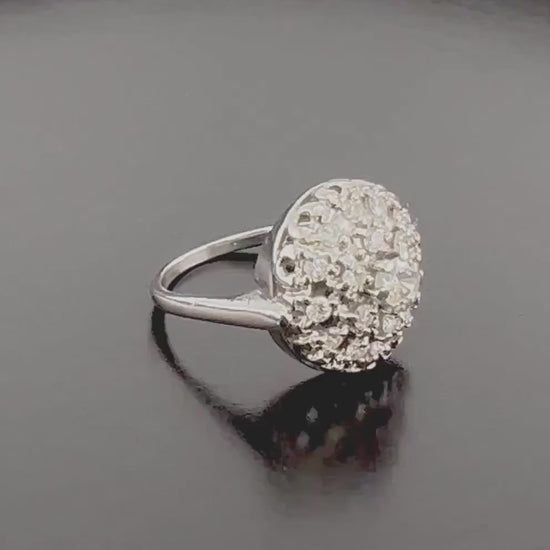 Vintage 14k White Gold Natural Diamond Dome Cluster Ring with Approx 3/4 CT TDW, Size 6.5