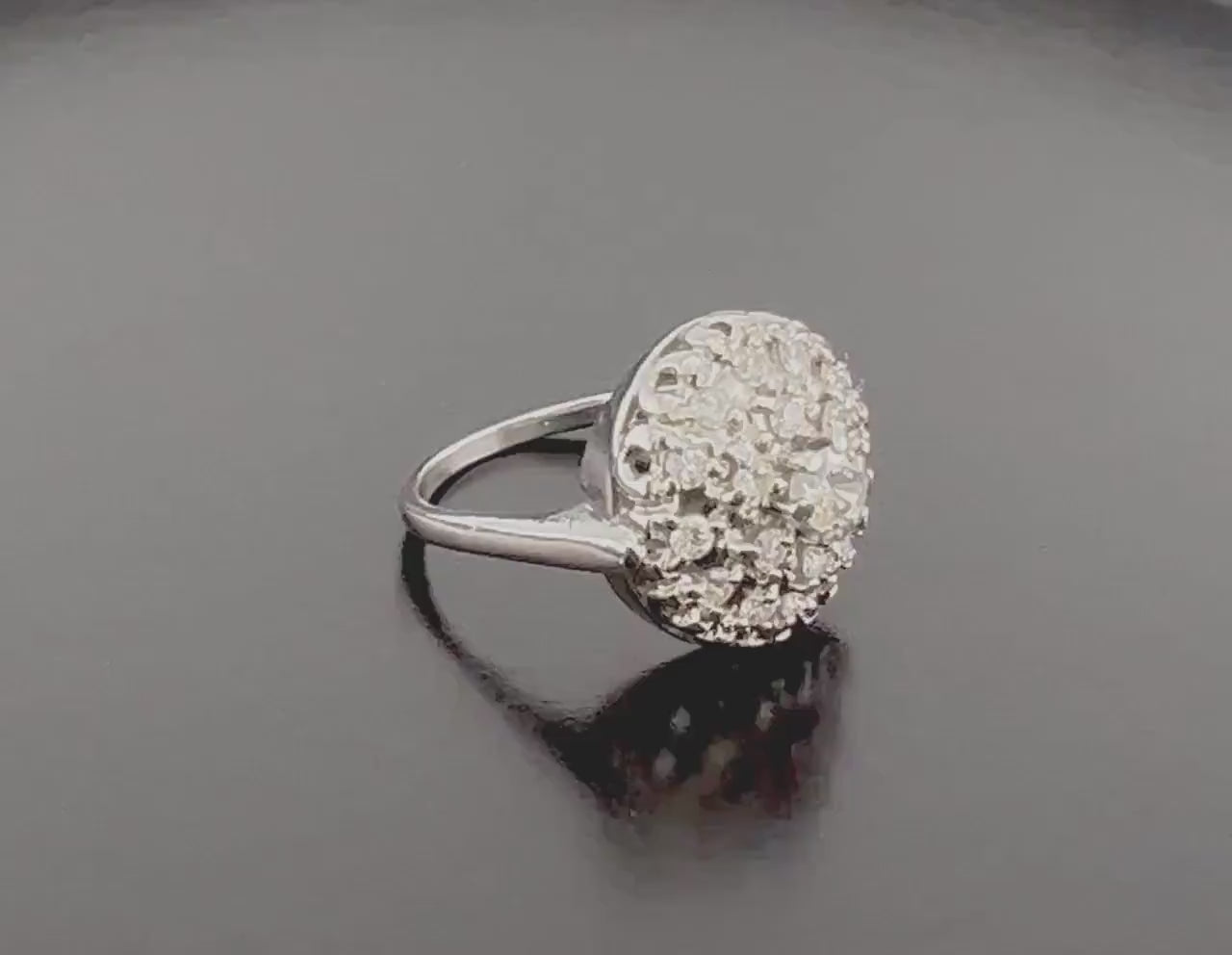 Vintage 14k White Gold Natural Diamond Dome Cluster Ring with Approx 3/4 CT TDW, Size 6.5