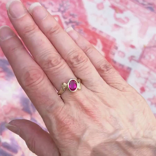 Vintage 14k Yellow Gold Solitaire Ruby Ring July Birthstone Ring Size 6