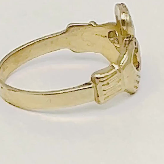 14k Yellow Gold Claddagh Ring - Irish Wedding Band Size 6.75 - Fine Vintage Jewelry
