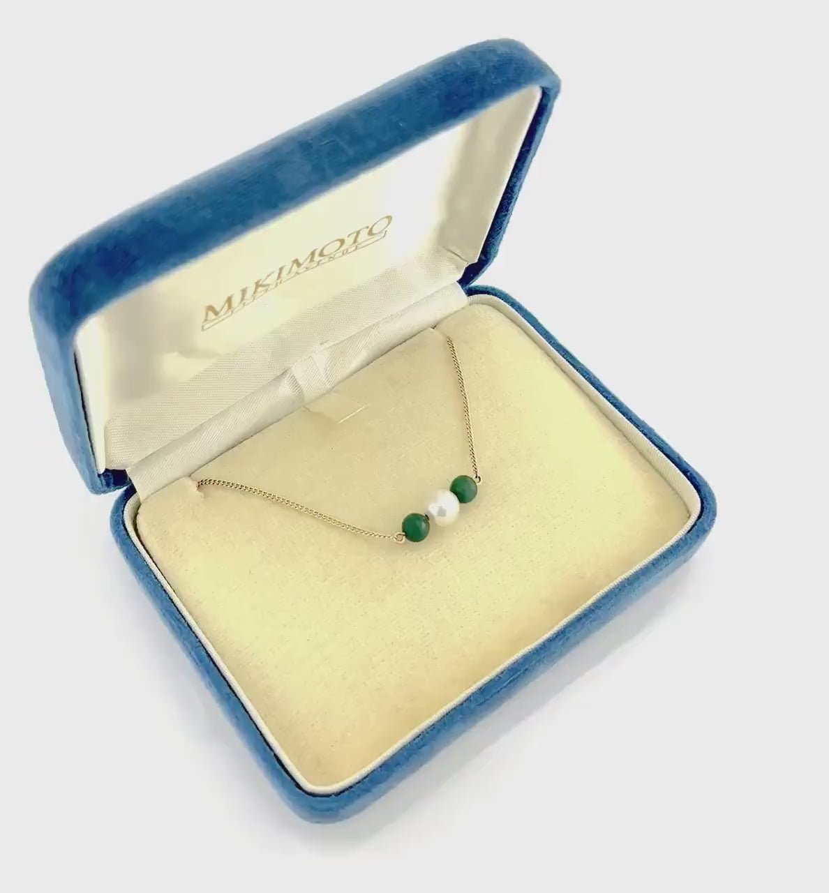 Vintage Mikimoto 14k Gold 6 MM Japanese Cultured Pearl and Malachite Choker Necklace 14.5"