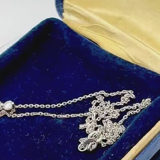 Vintage 14k White Gold Three Natural Diamonds Pendant Necklace, Approx. 1/2 Carat Journey Necklace, 16"