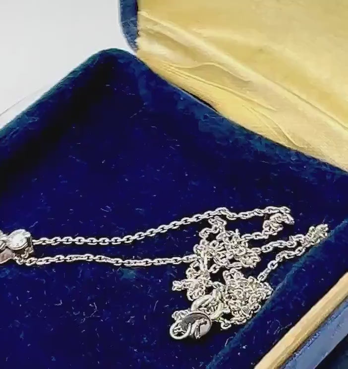Vintage 14k White Gold Three Natural Diamonds Pendant Necklace, Approx. 1/2 Carat Journey Necklace, 16"