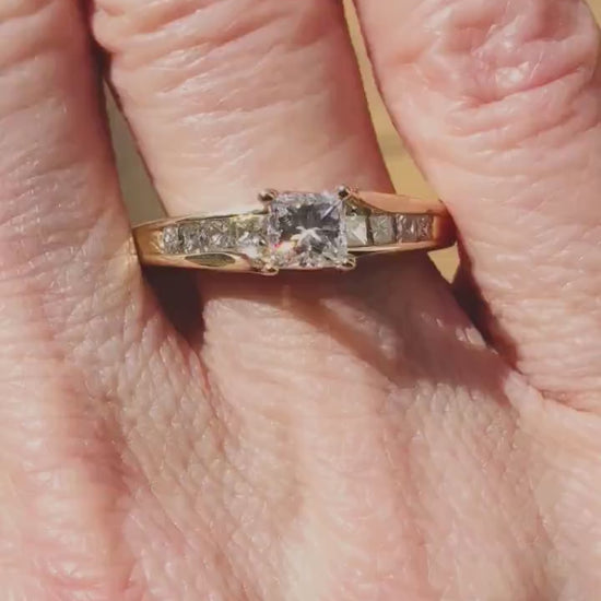 14k Yellow Gold Princess Cut Diamond Engagement Ring, Size 8