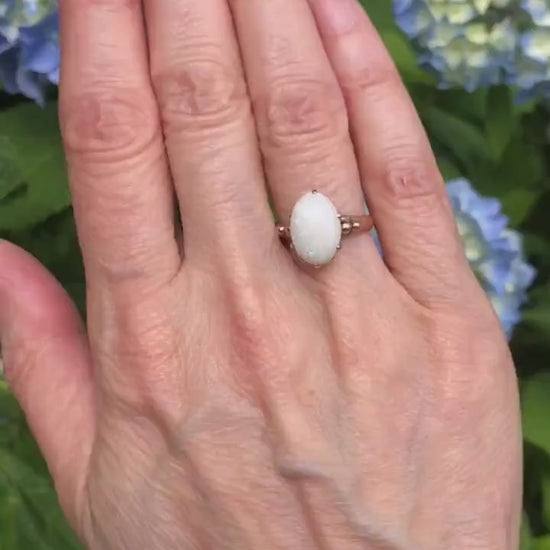 Vintage 14k Yellow Gold Natural Opal Ring, Oval October Birthstone Ring, Size 5.25