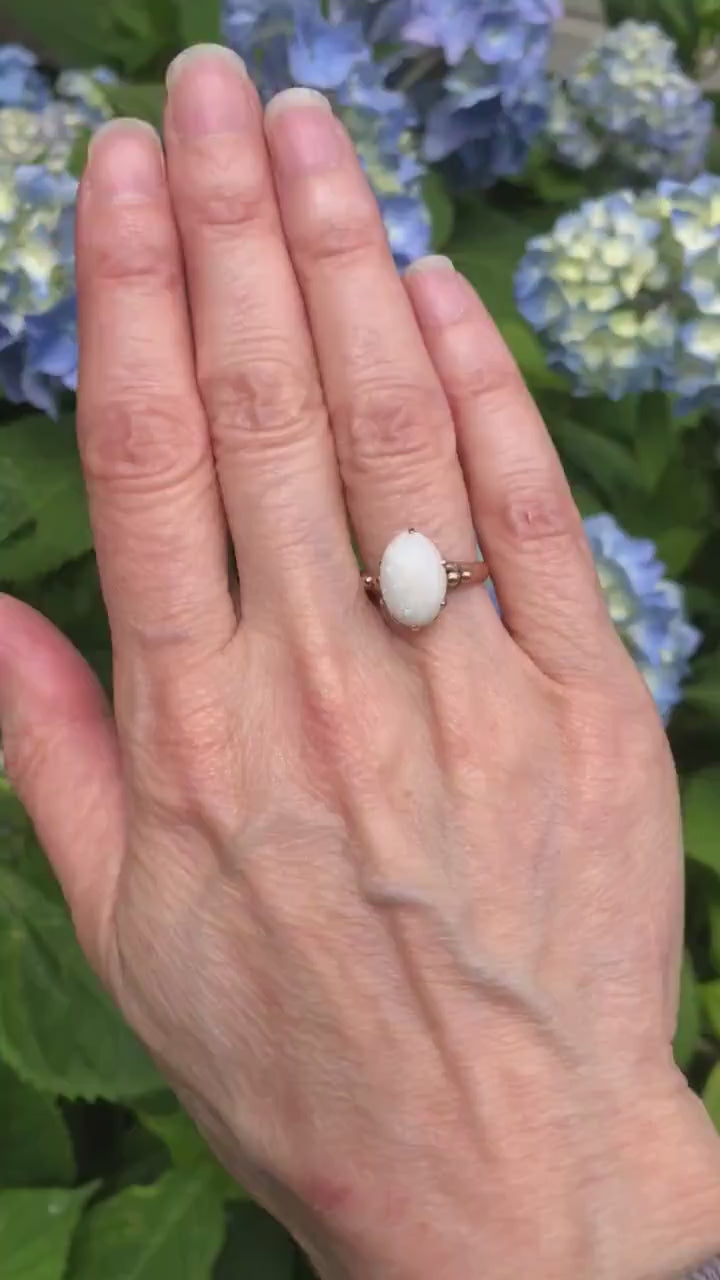 Vintage 14k Yellow Gold Natural Opal Ring, Oval October Birthstone Ring, Size 5.25