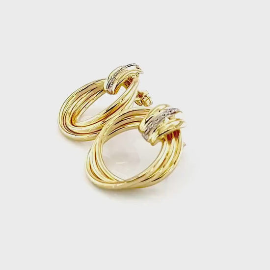 Vintage 14k Gold Diamond Door Knocker Earrings: Mid-Century Modern Style
