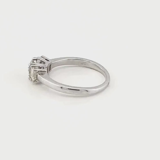 Vintage 18k White Gold Three Diamond Ring Three Stone Ring Round Natural Diamond Engagement Ring .75 CT TDW Size 7