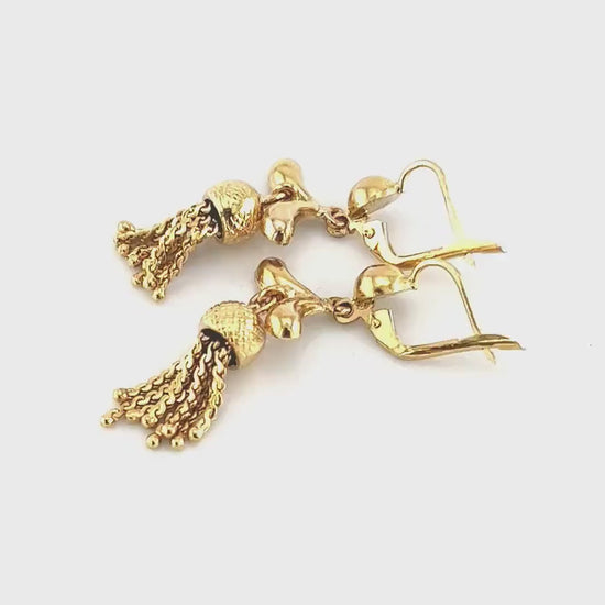 Vintage 18k Yellow Gold Tassel Dangle Earrings Fringe Earrings with Latch Backs