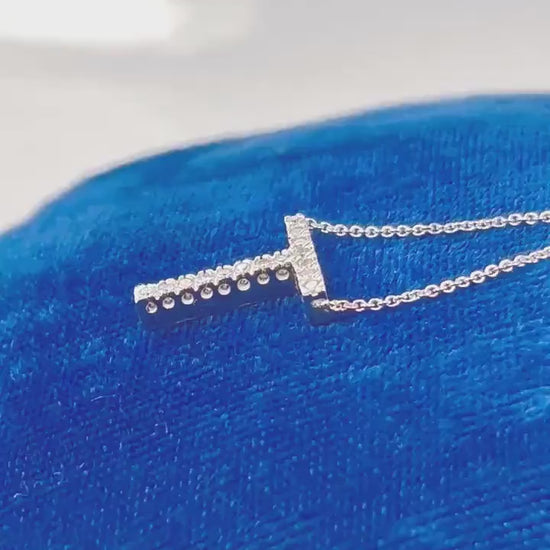 Vintage 14k White Gold Diamond Initial T Necklace (16.5")