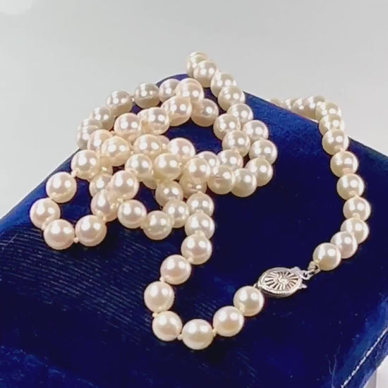 Vintage 14k White Gold Cultured Pearl Strand, 6 mm Pearl Necklace, Bridal Necklace 24.25"