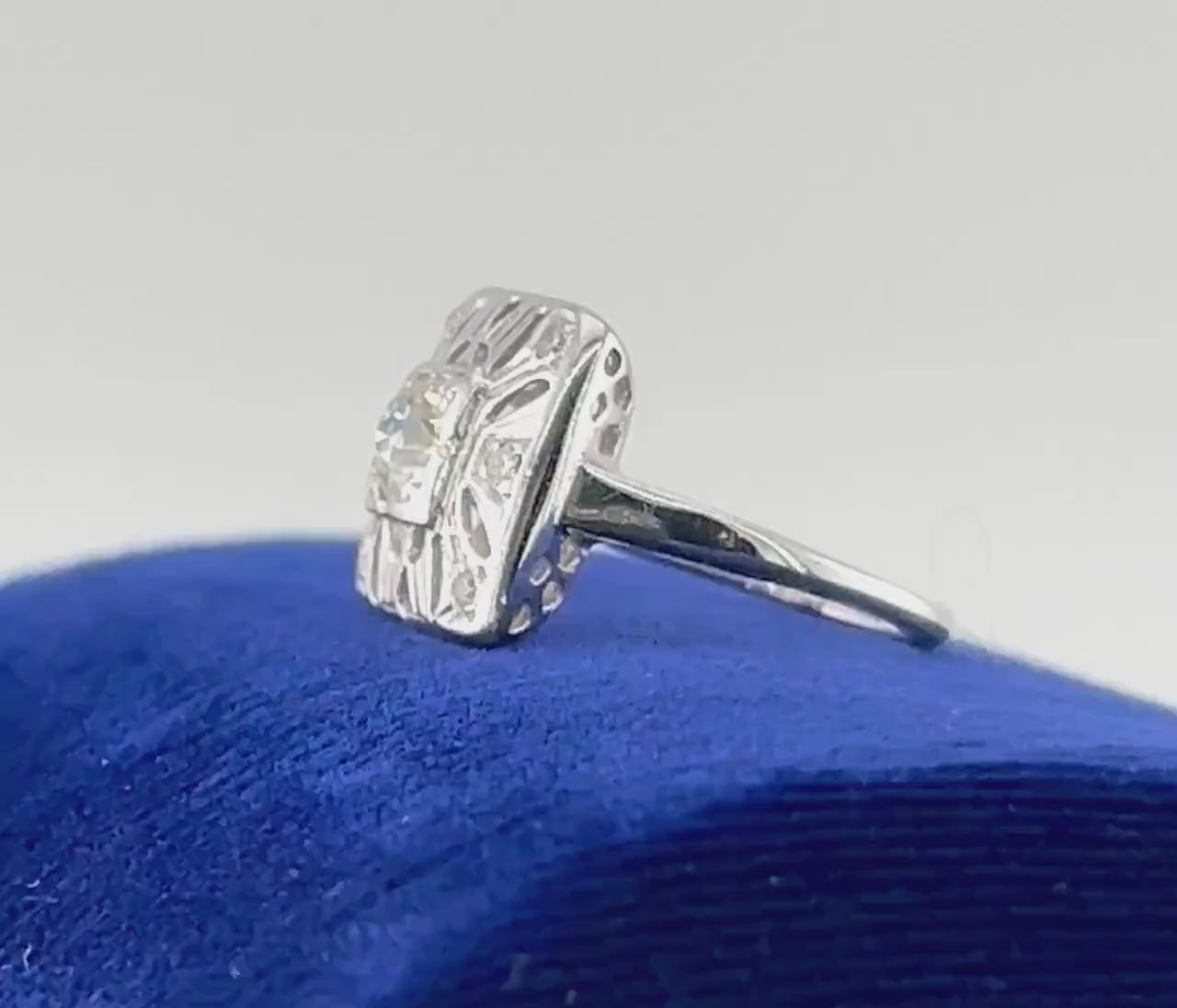 Vintage 14k White Gold Old European Cut Natural Diamond Ring Art Deco Diamond Ring Approx .50 Carat Center Diamond