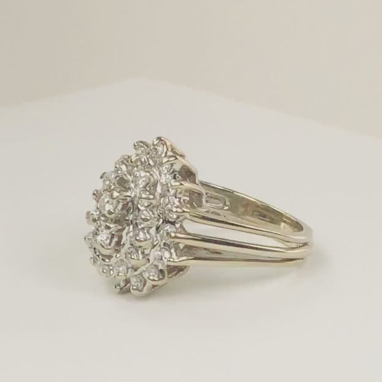 Vintage Pear Shaped Diamond Cluster Ring Natural Diamond Statement Ring Right Hand Ring 14k White Gold Ring Approx 1 CT TDW